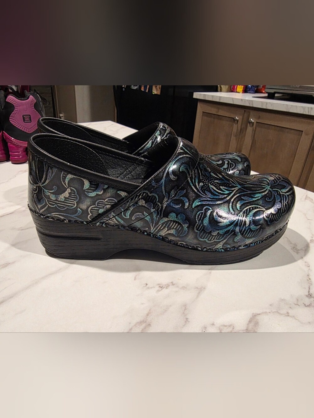 Dansko Womens Profesional Clog Black Blue Paisley Size 40